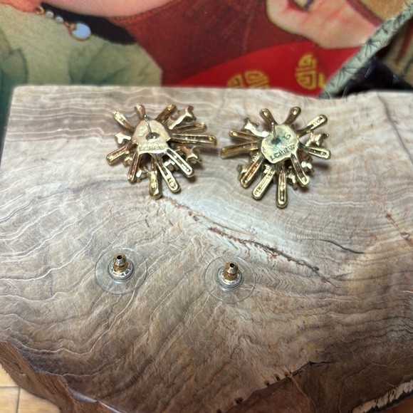 J. Crew Earrings 1”x1.5” Clear Crystal Gem Gold Starburst Fireworks GUC Elegant - Picture 9 of 9
